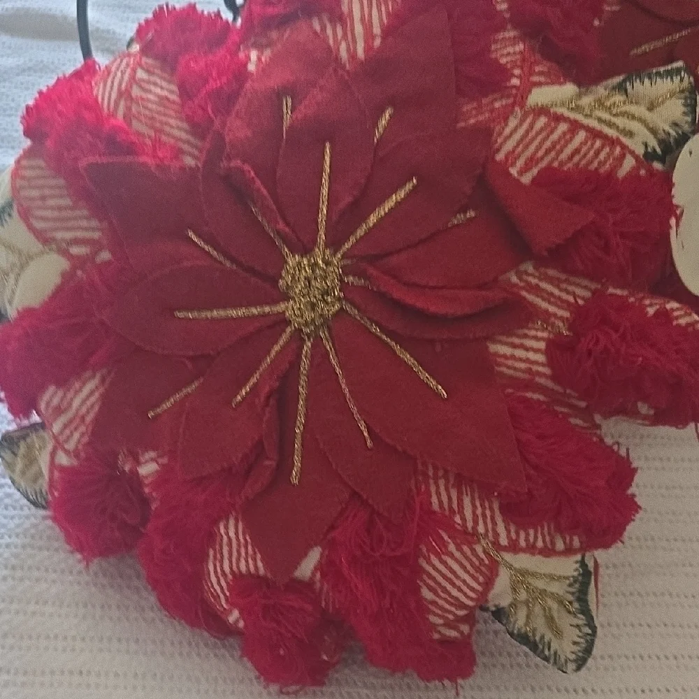 Holiday Time Red and Gold Poinsettia Two Pillow